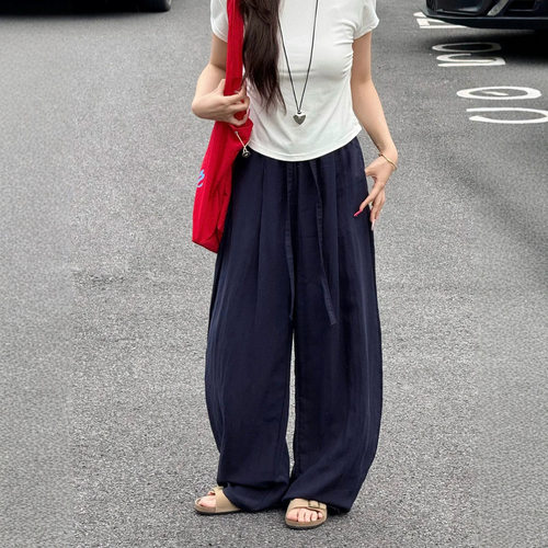 女士休闲夏款冰丝垂感弯刀阔腿裤