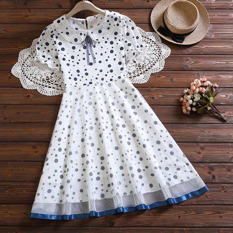女大童连衣裙夏季新款波点胖女孩11-15岁少女网纱女童裙子学院风