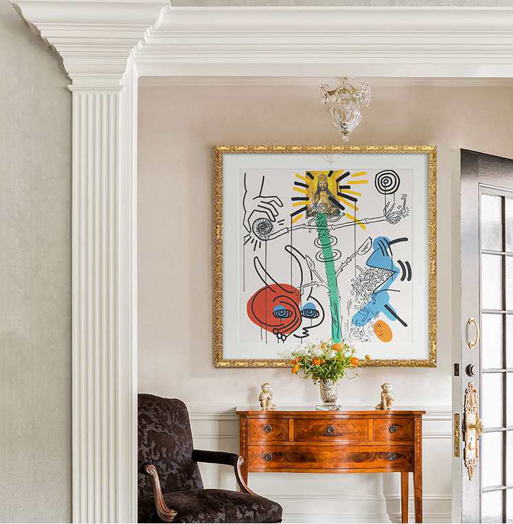 复古简约风格抽象红黄蓝色街头艺术大幅挂画装饰画画芯素材高清图