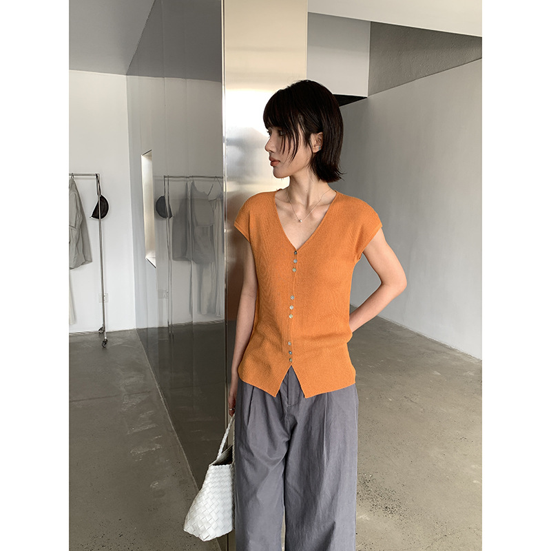 MMC DITION天丝针织开衫女夏季新款薄高级感修身显瘦v领无袖上衣