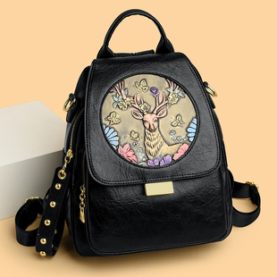 品牌真皮轻便双肩包女2026新款 复古休闲旅行背包大容量女牛皮 时尚