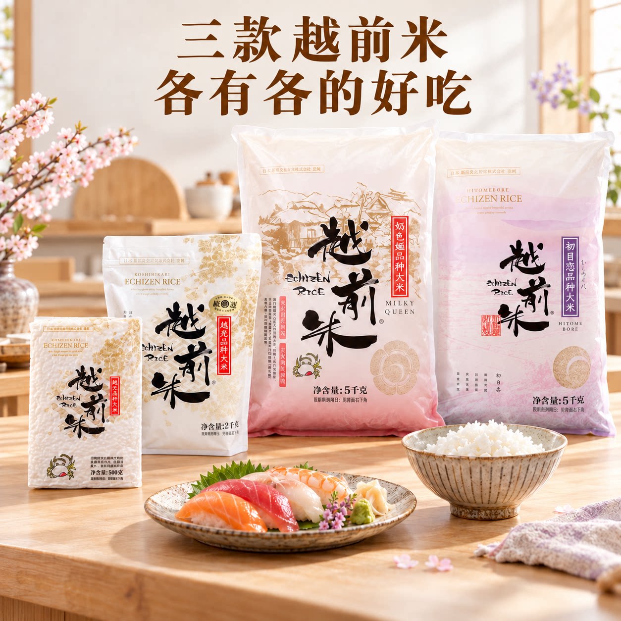 非日本进口越前越光初目恋奶色姬2025季大米寿司猫牙胚牙500G-6KG