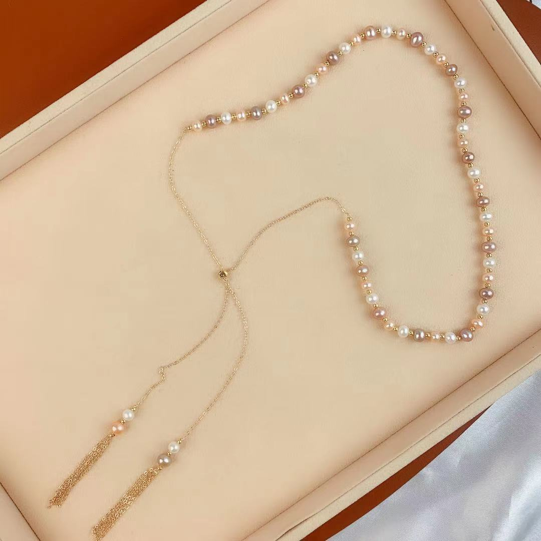 【来了就好】【Z2639】彩虹色珍珠长款项链