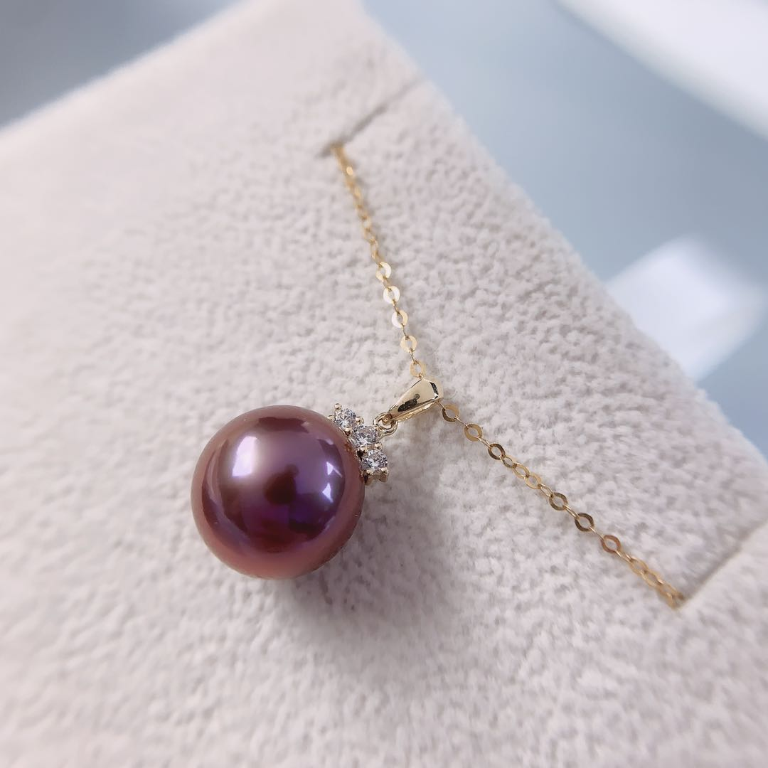 【来了就好】【Z2053】18K金高贵公主法国酒红睫毛款珍珠吊坠