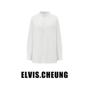 ELVIS.CHEUNG26贺岁中式立领盘扣长袖衬衫女白色宽松显瘦优雅上衣
