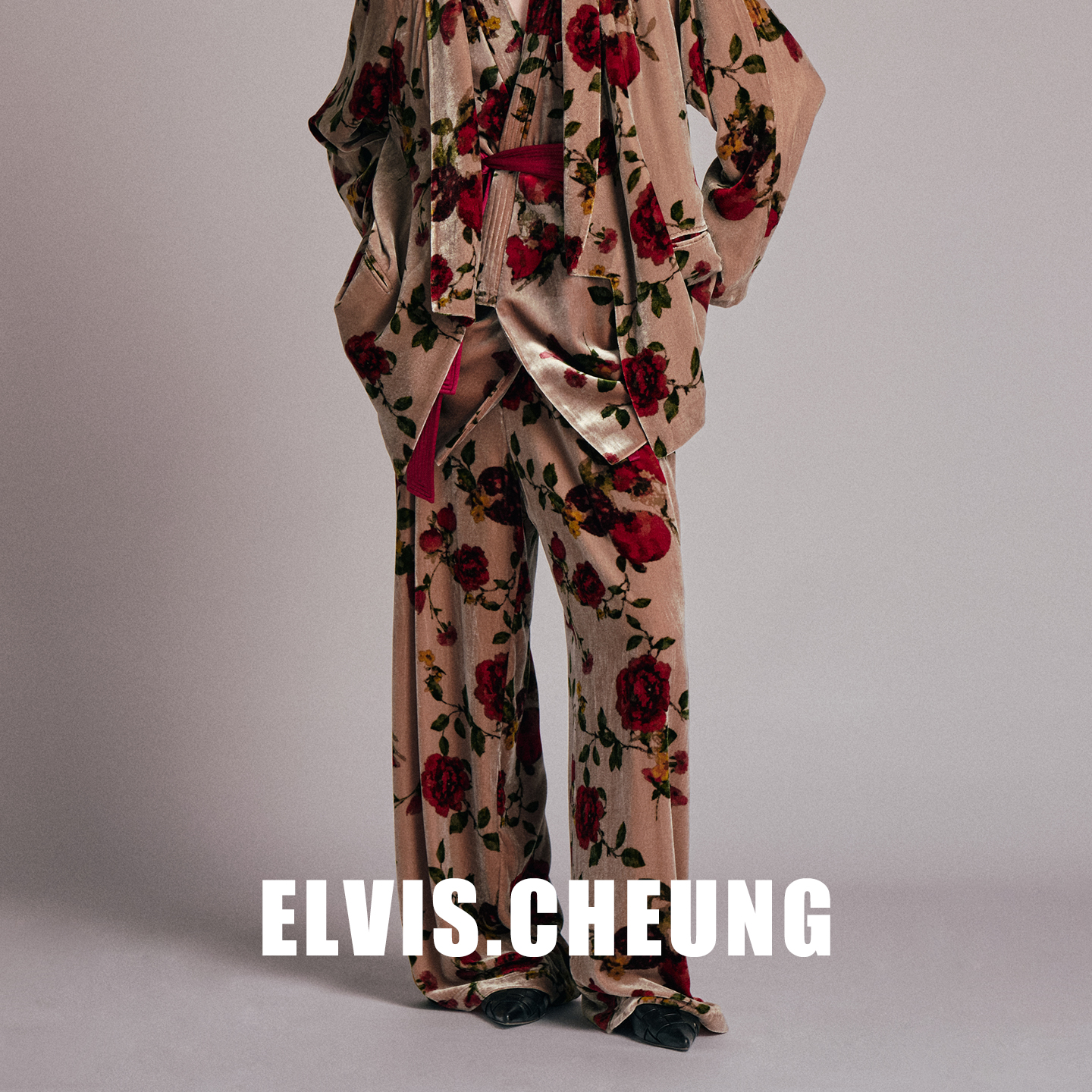ELVIS.CHEUNG复古牡丹印花阔腿裤