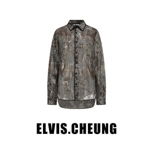 ELVIS.CHEUNG26早春复古刺绣顺纡长袖衬衫女翻领纽扣通勤风上衣