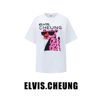 ELVIS.CHEUNG25秋冬新款明星同款豹子印花短袖T恤休闲百搭上衣