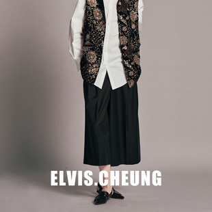 ELVIS.CHEUNG26贺岁日系通勤风黑色精纺七分裙裤 女设计感休闲裤
