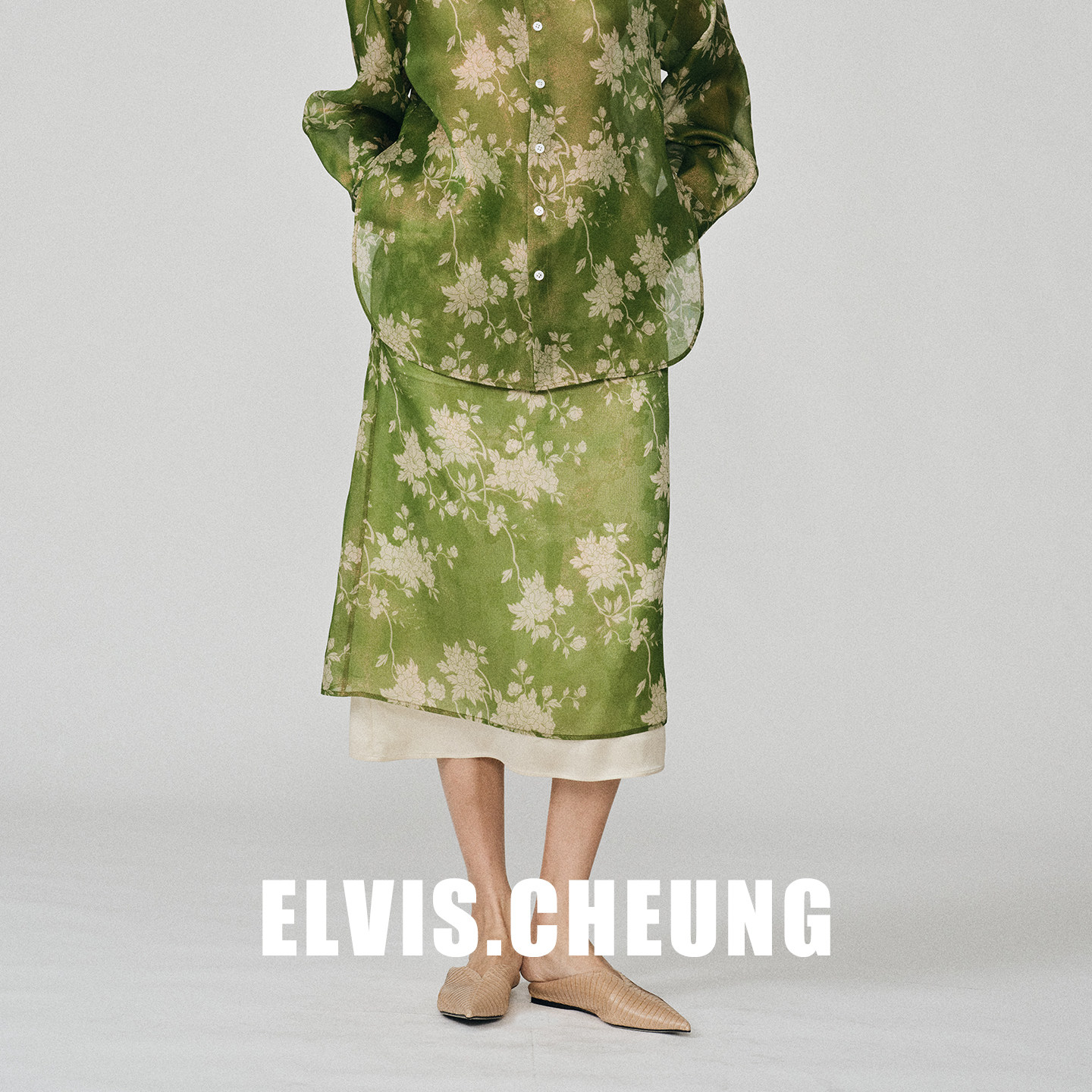 ELVIS.CHEUNG26春夏新中式云缂纱牡丹印花半身裙复古显瘦中长裙子