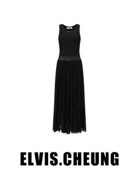 ELVIS.CHEUNG26早春静酷风黑色连衣裙女收腰修身无袖长裙得体休闲