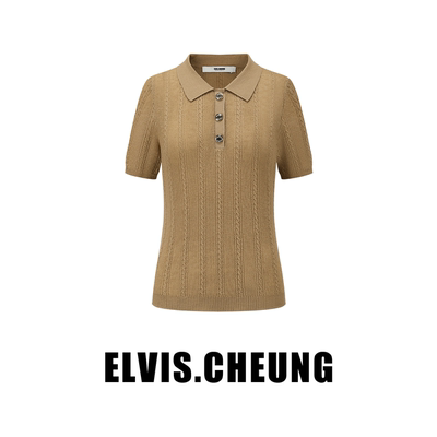 ELVIS.CHEUNG25绞花坑条短袖polo