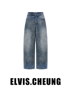 ELVIS.CHEUNG25秋冬新款脏洗经典弯刀牛仔裤复古男女宽松休闲长裤