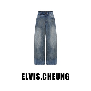 復(fù)古男女寬松休閑長褲 ELVIS.CHEUNG25秋冬新款 臟洗經(jīng)典 彎刀牛仔褲