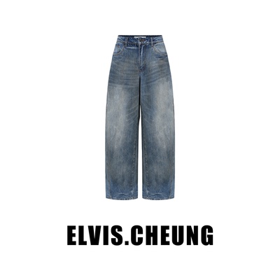 ELVIS.CHEUNG25秋冬新款脏洗经典弯刀牛仔裤复古男女宽松休闲长裤