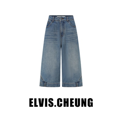 ELVIS.CHEUNG25秋冬新款工装细节牛仔中裤女装休闲牛仔裤宽松显瘦