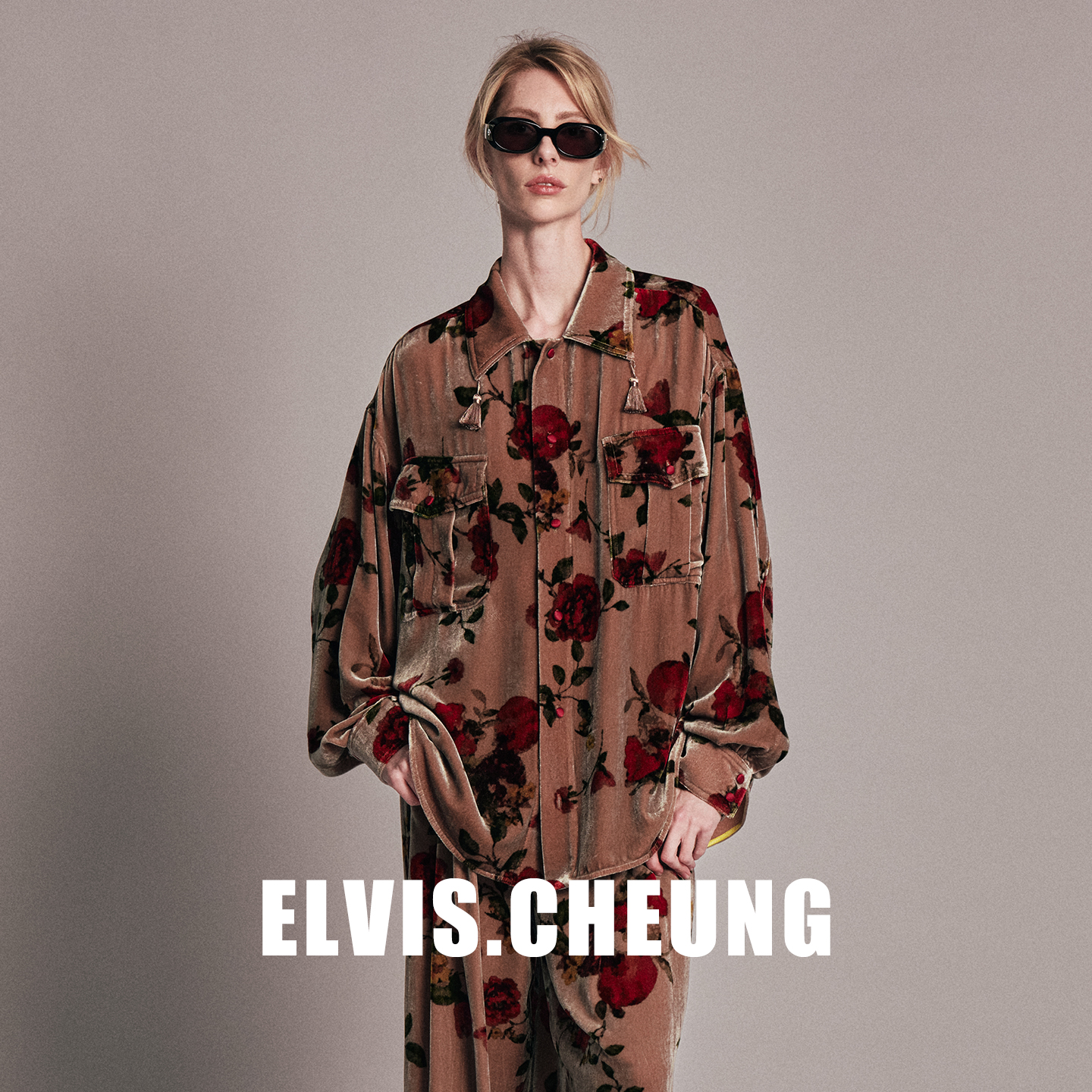 ELVIS.CHEUNG牡丹印花丝绒衬衫