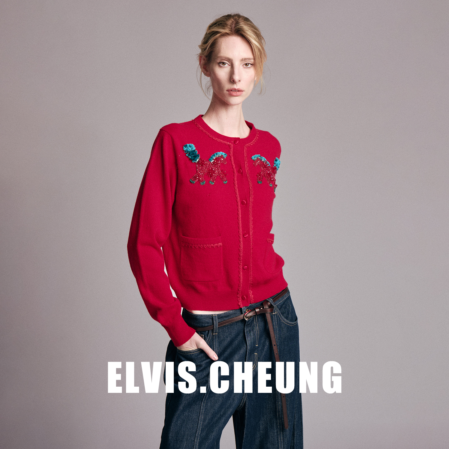 ELVIS.CHEUNG手工法绣针织开衫
