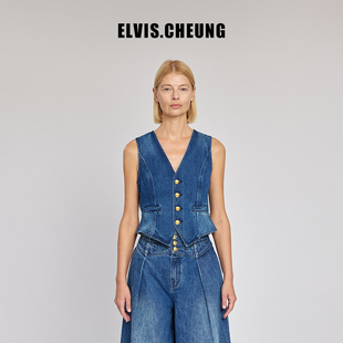 复古水洗牛仔背心式 ELVIS.CHEUNG24春夏新品 马甲马甲内搭