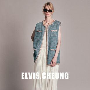 ELVIS.CHEUNG26早春进口小香风粗花呢马甲背心女无袖 外套轻奢