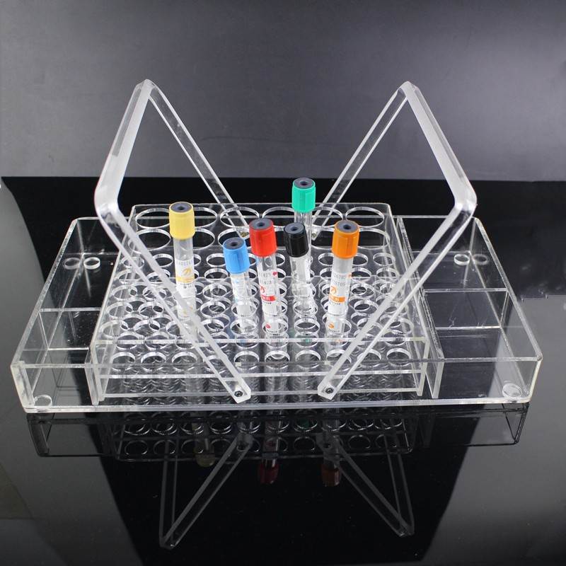 有机玻璃材质手提式采血盘 真空采血管架 亚克力试管架