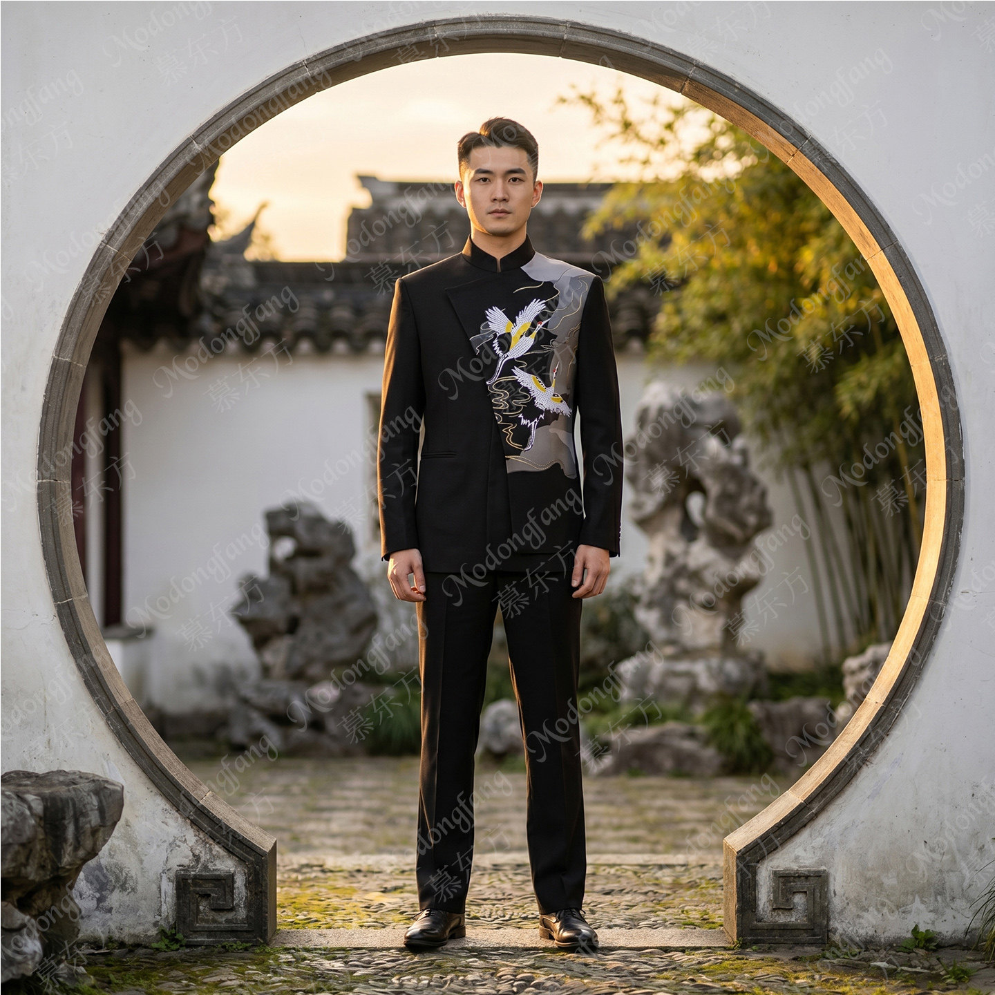 新中式男装中国风立领中山装复古青年结婚礼服伴郎服演出西服套装