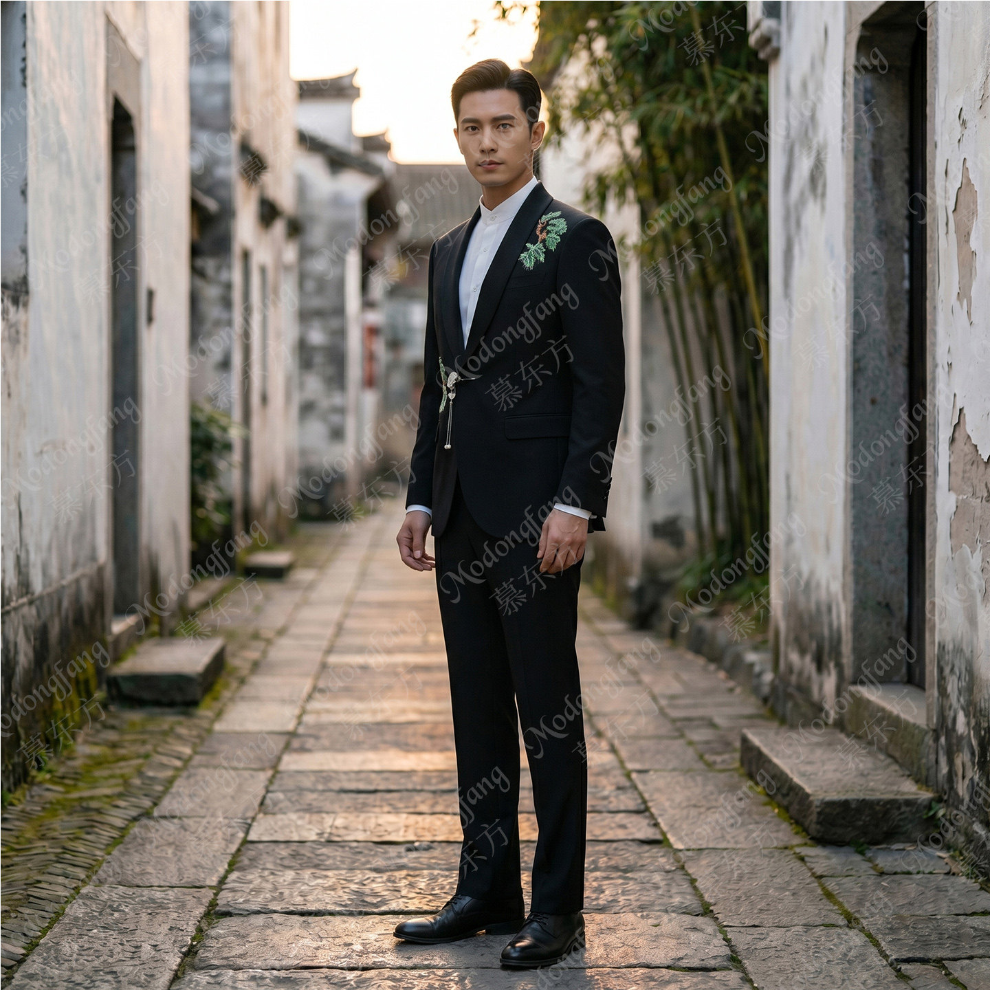 新中式男装盘扣西装男中国风刺绣外套新郎伴郎服订婚结婚礼服套装