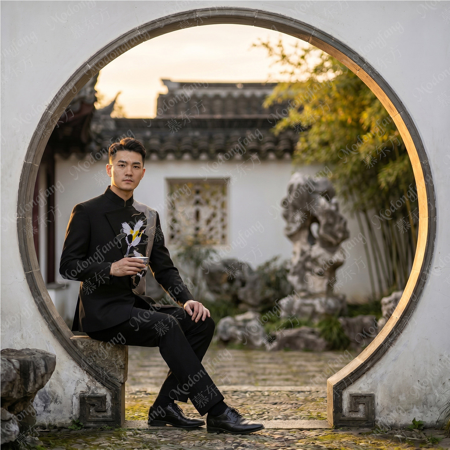 新中式男装中国风立领中山装复古唐装青年结婚礼服伴郎服演出套装
