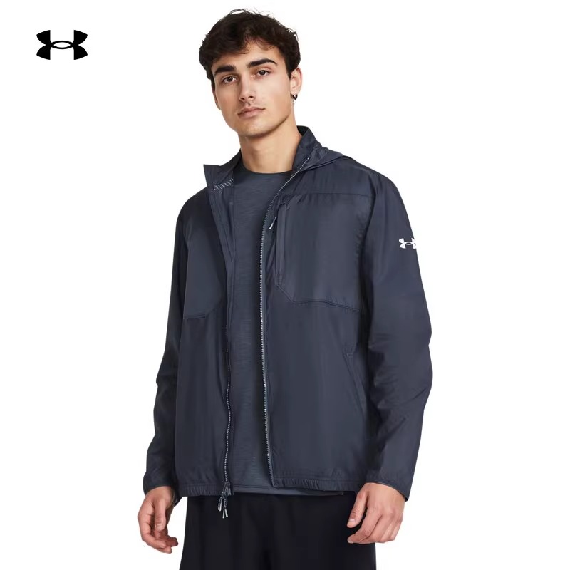 安德玛跑步男子连帽春夏运动夹克