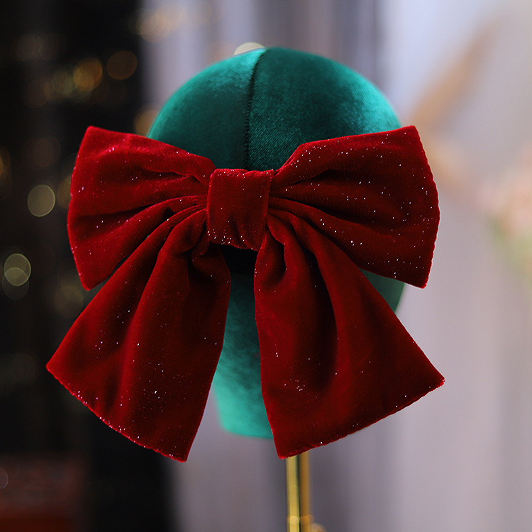 丝绒法式大蝴蝶结顶夹复古赫