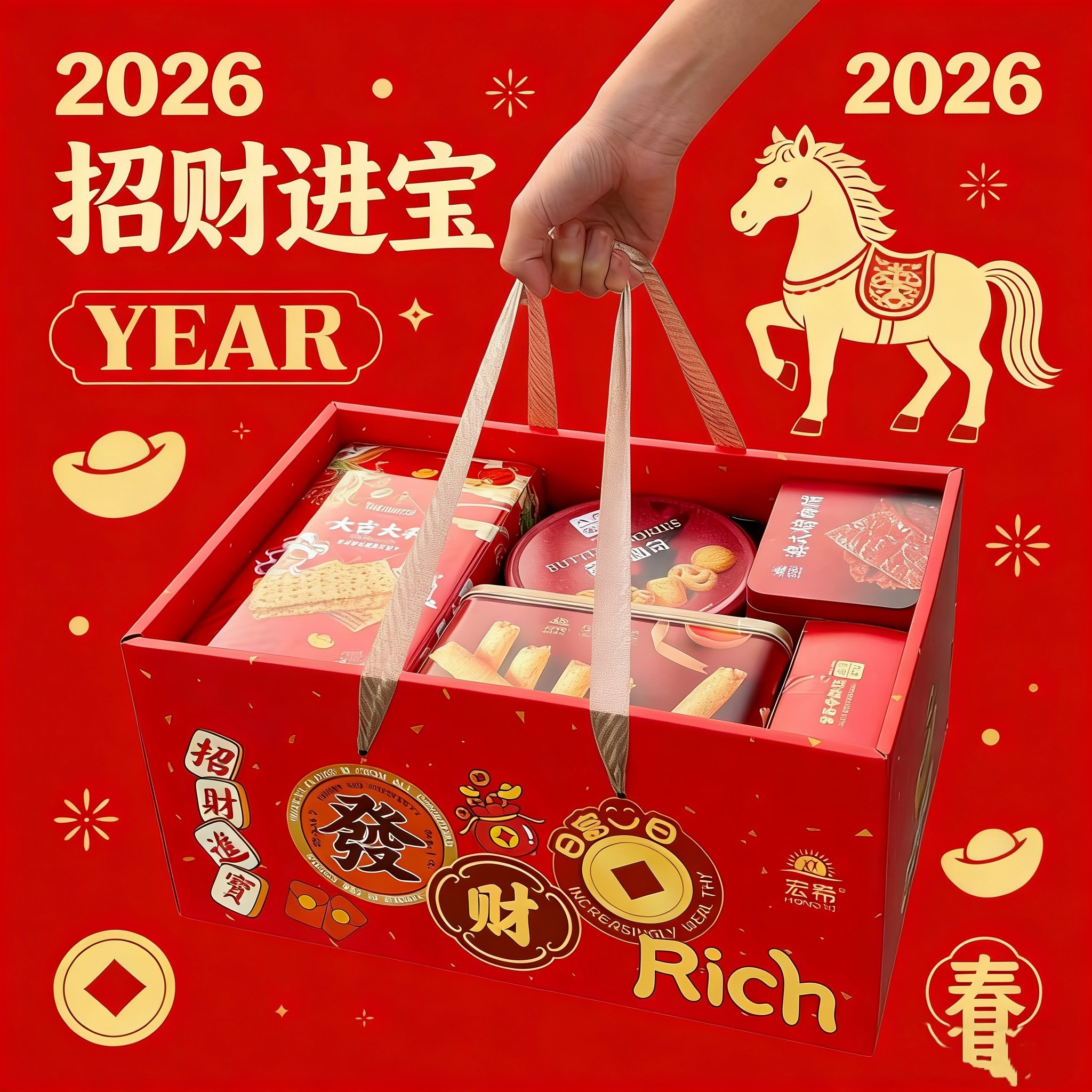 八月铺子招财进宝新年礼盒蛋卷黄油曲奇休闲零食年货伴手礼走亲戚