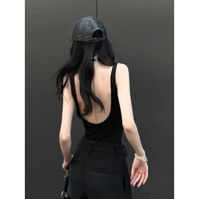 美式设计感露背吊带小背