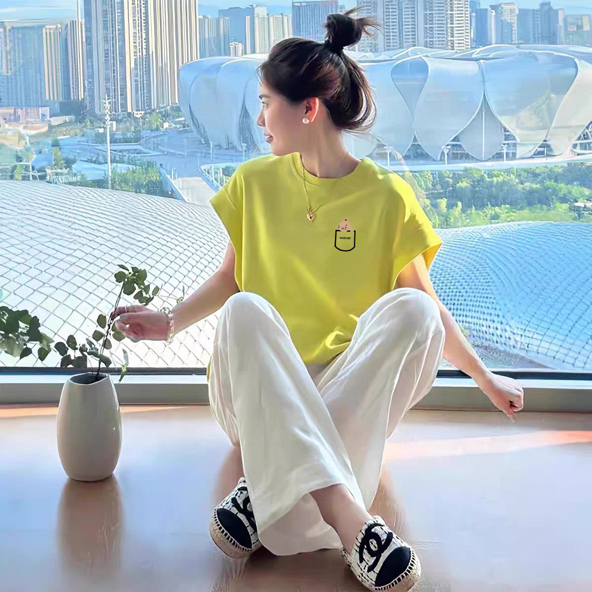 纯棉2025夏季新款女士多巴胺青柠绿宽松短袖T恤好看温柔减龄上衣