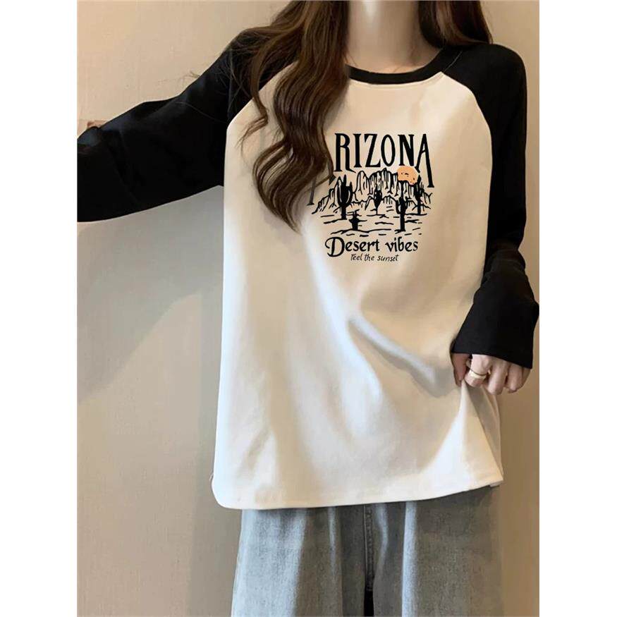 初秋宽松美式纯棉插肩长袖T恤女内搭打底衫外穿秋衣减龄上衣潮ins