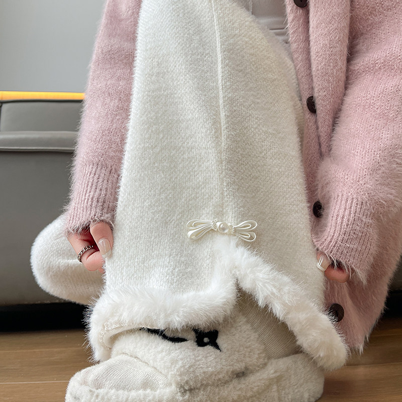 实拍盘扣针织阔腿裤女秋冬2025新款设计感慵懒宽松羊绒休闲糯米裤