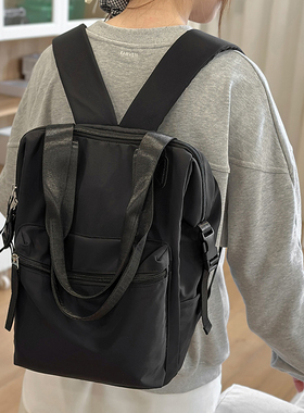 新款简约纯色双肩包男学生休闲旅游背包女高颜值百搭补课手提书包