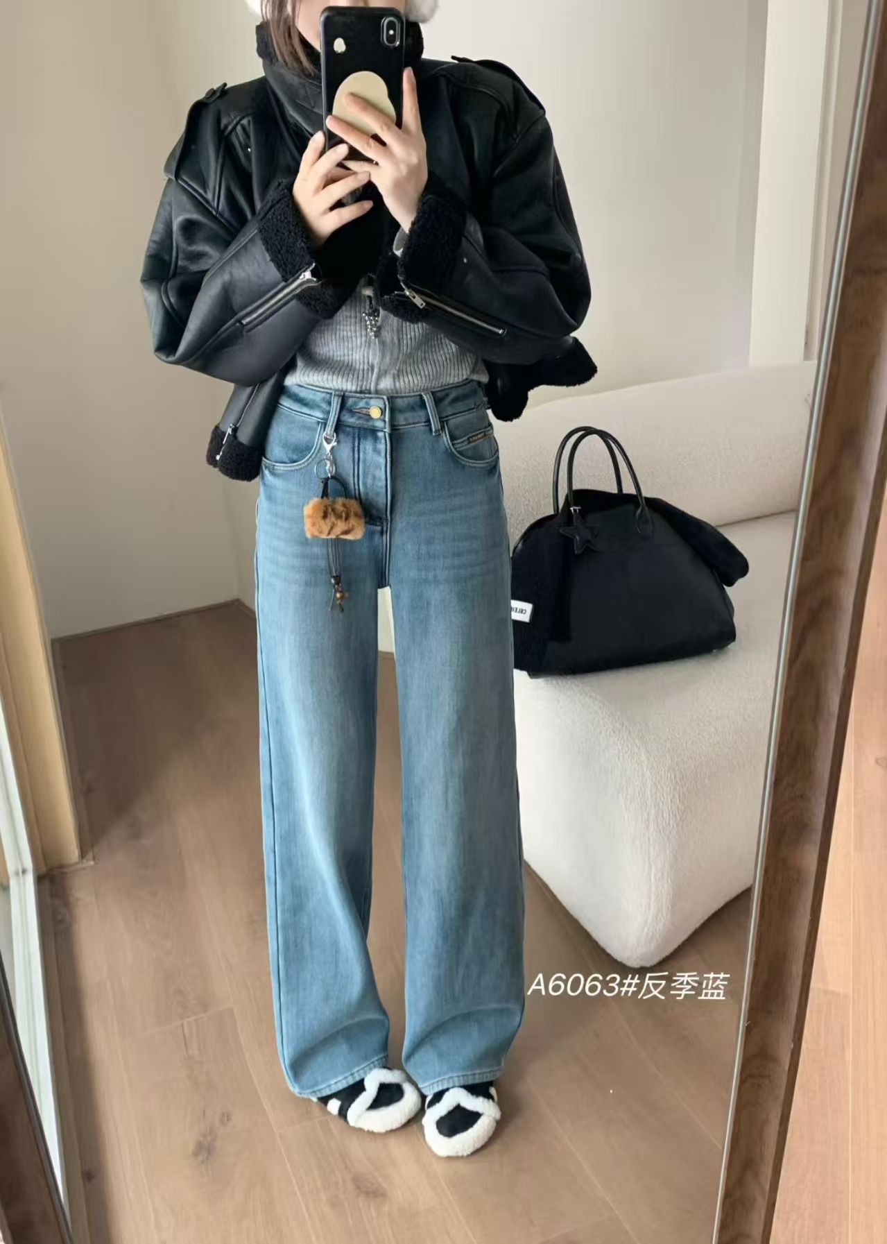 配挂件拖地加绒阔腿牛仔裤女欧洲站2025冬装新款欧货女装老爹裤潮