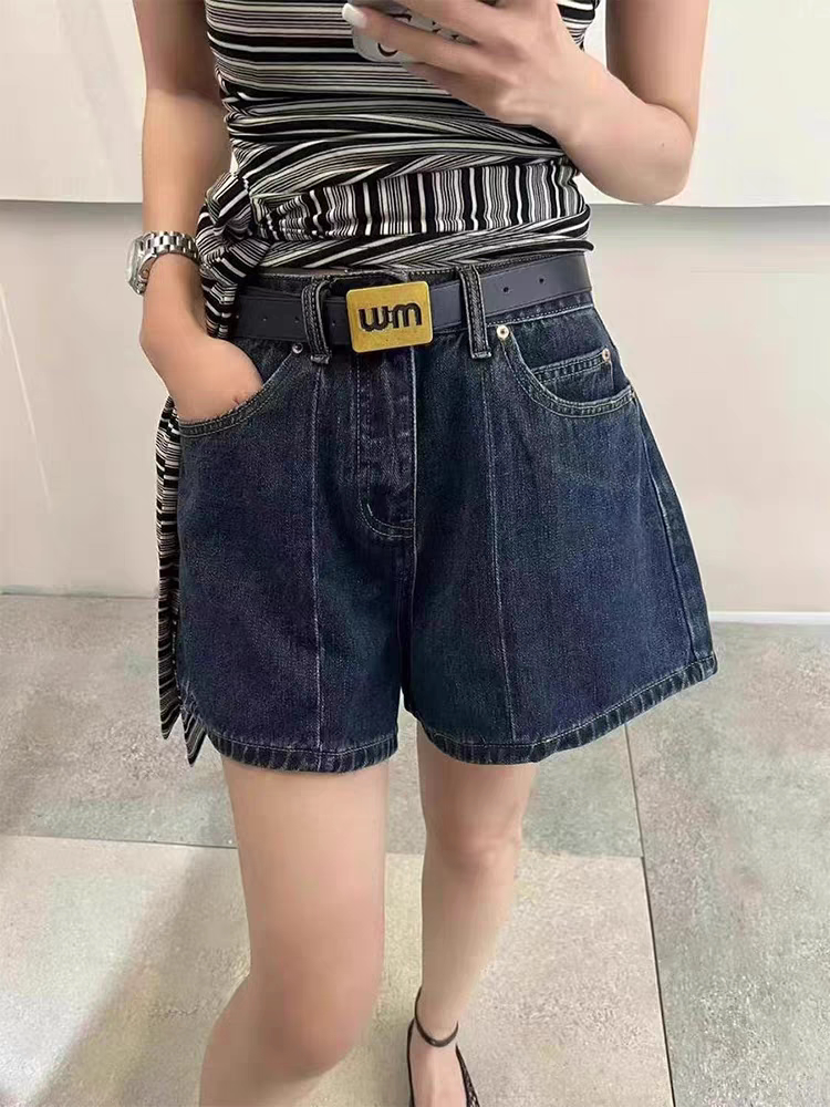 木辰2026美式复古高腰休闲阔腿牛仔短裤女款宽松显瘦百搭a字热裤