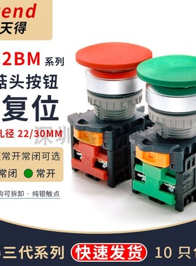 TEND天得蘑菇头自复位按钮开关TN2BMG-1A-1AB红一开一闭开孔22mm