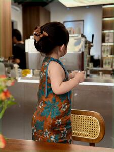 新品巴拉巴拉女童中国风旗袍裙2024夏季新款宝宝新中式碎花连衣裙