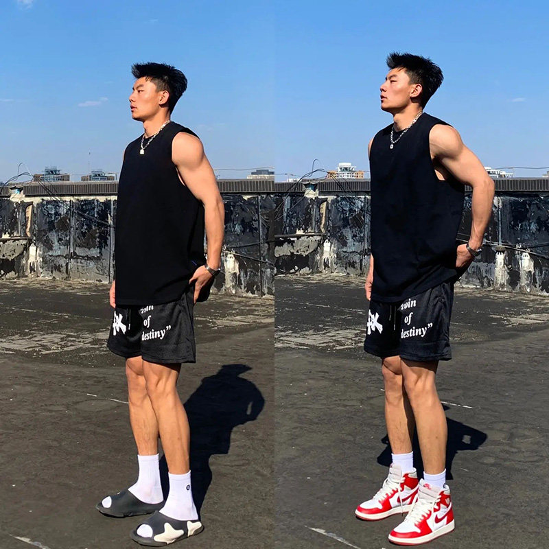 美式重磅纯棉坎肩背心男款夏季潮牌黑色无袖T恤宽松情侣打底汗衫