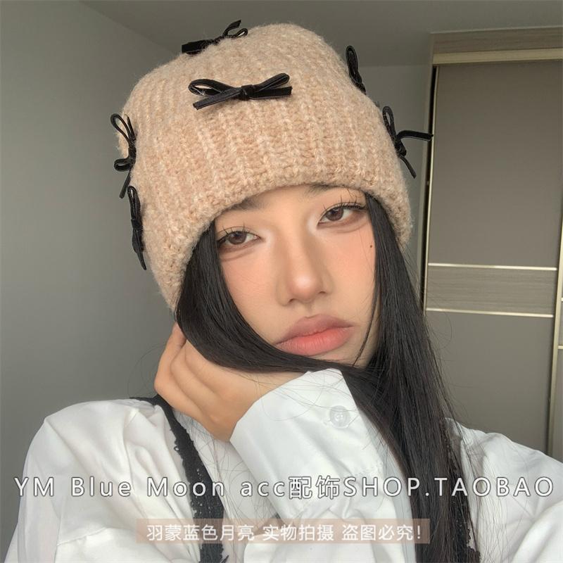 200蝴蝶帽子显脸小女甜美可爱时尚保暖日系很韩很ins毛线帽