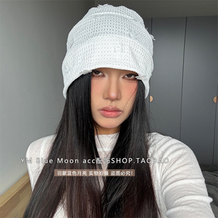 韩国小众设计花朵镂空包头冷帽女春夏季薄款氛围感显脸小套头帽子