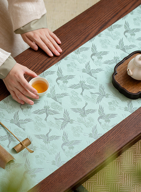 知舍松鹤茶席多色高端织锦提花工艺双面布新中式传统禅意百搭桌旗