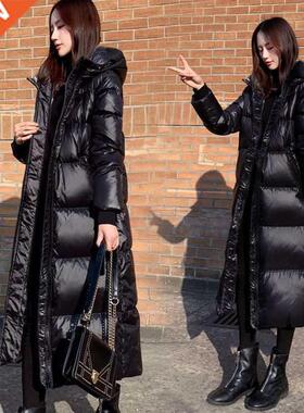Black Glossy Parka Coat Women's 2021 Fashion Thicken Winter