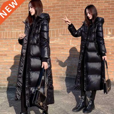 Black Glossy Parka Coat Women's 2021 Fashion Thicken Winter