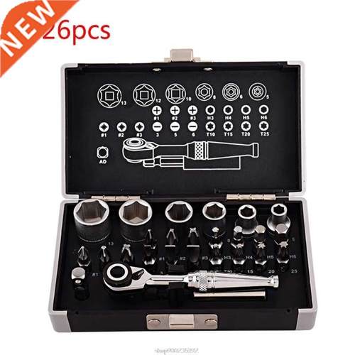 26pcs Mini Ratchet Wrench Socket Bits 1/4'' Drive Spanner Ki