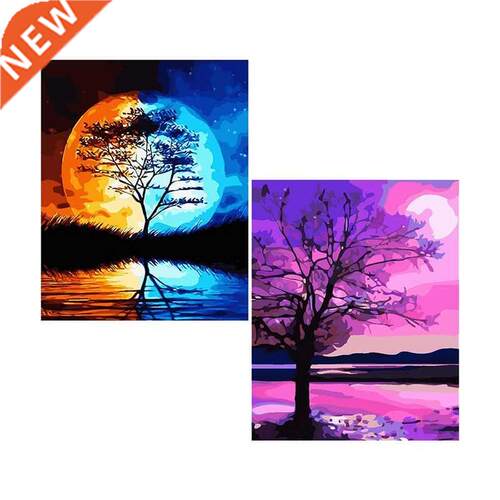 Paint By Numbers Kit Set Of 2 For Adults,Trees Night  Pai