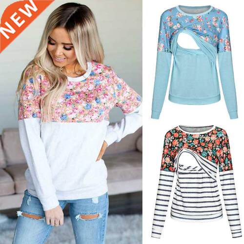 Women Maternity T-shirt Clothes Summer Fall Long Sleeve Stri