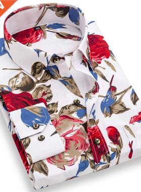 New Fashion Mens Printed Floral Long Sleeve Casual Shirt Sof